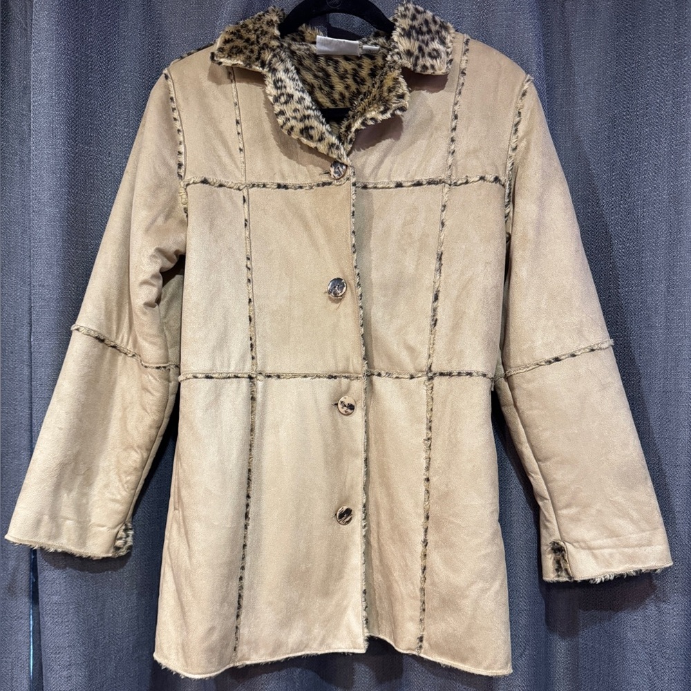 Iz Byer Tan Teddy Jacket with Faux Fur Collar